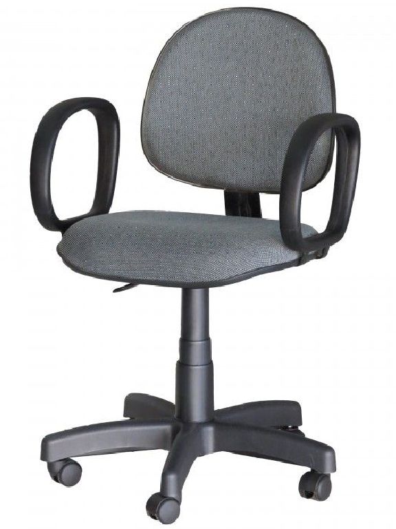 Cadeira-De-Escritório-Giratória-Modelo-Executiva-Com-Assento-E-Encosto-Médio-Revestimento-Na-Cor-Cinza-Com-Apoio-De-Braço-Fixo-Modelo-Corsa-Estrutura-Da-Cadeira-Preta-Com-Rodinhas-Em-Polipropileno