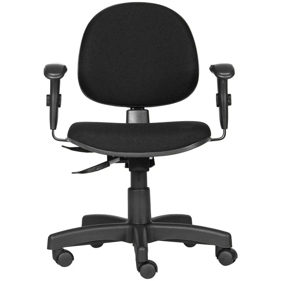 Cadeira-De-Escritório-Giratória-Modelo-Executiva-Com-Assento-E-Encosto-Médio-Revestimento-Na-Cor-Preta-Com-Apoio-De-Braço-Com-Regulagem-De-Altura-Estrutura-Da-Cadeira-Preta-Com-Rodinhas-Em-Polipropileno