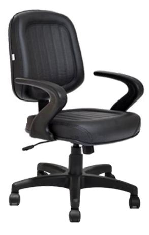 Cadeira-De-Escritório-Giratória-Diretor-Com-Costura-Em-Alto-Relevo-Vertical-Revestimento-Em-Corano-Preta-Com-Apoio-De-Braço-Fixo-Modelo-Ômega-Estrutura-Da-Cadeira-Preta-Com-Rodinhas-Em-Polipropileno