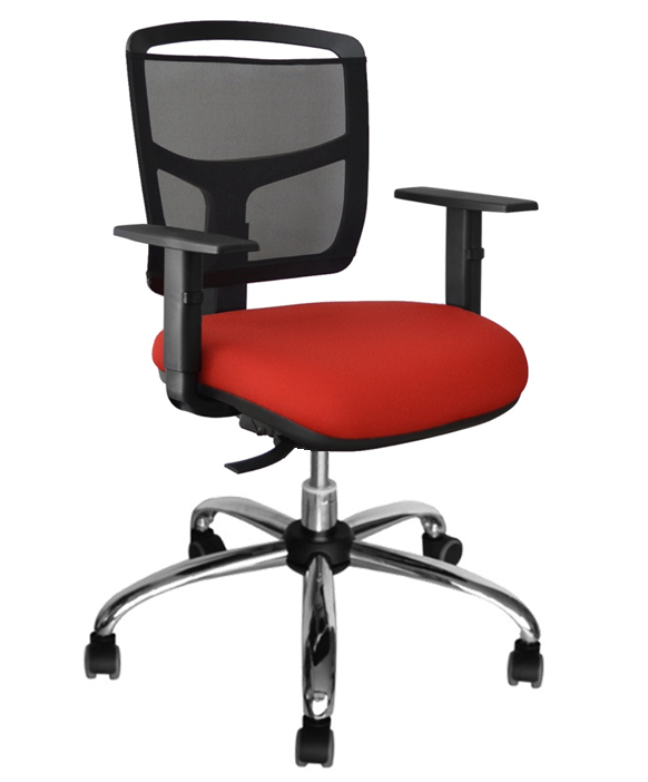 Cadeira-Giratória-Telada-Com-Mecanismo-Back-System-Para-Regulagem-Do-Encosto-E-Com-Apoio-Lombar-Com-Formato-De-T-Assento-Em-Estofado-Com-Revestimento-Impermeável-Na-Cor-Vermelha-Apoio-De-Braço-Regulavel-Estrutura-Cromada-Suporta-Até-120-kg
