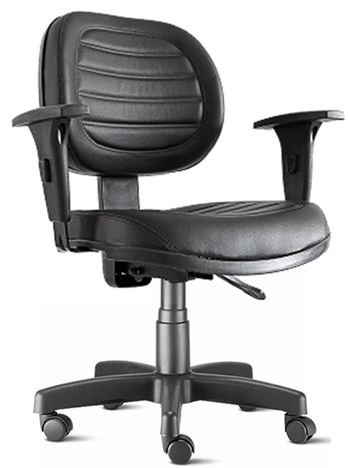 Cadeira-De-Escritório-Giratória-Modelo-Executiva-Com-Assento-E-Encosto-Médio-Com-Costura-Em-Alto-Relevo-Na-Horizontal-Revestimento-Na-Cor-Preta-Com-Apoio-De-Braço-Com-Regulagem-De-Altura-Estrutura-Da-Cadeira-Preta-Com-Rodinhas-Em-Polipropileno