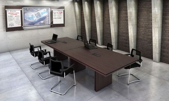 Mesa-De-Reunião-Retangular-Com-10-Lugares-Na-Cor-Madeirada-Com-Tampo-Engrossado-Com-Duas-Camadas-Designer-Alto-Padrão-Com-Pés-Painel-Engrossado-Mesa-Com-Duas-Caixas-De-Tomadas