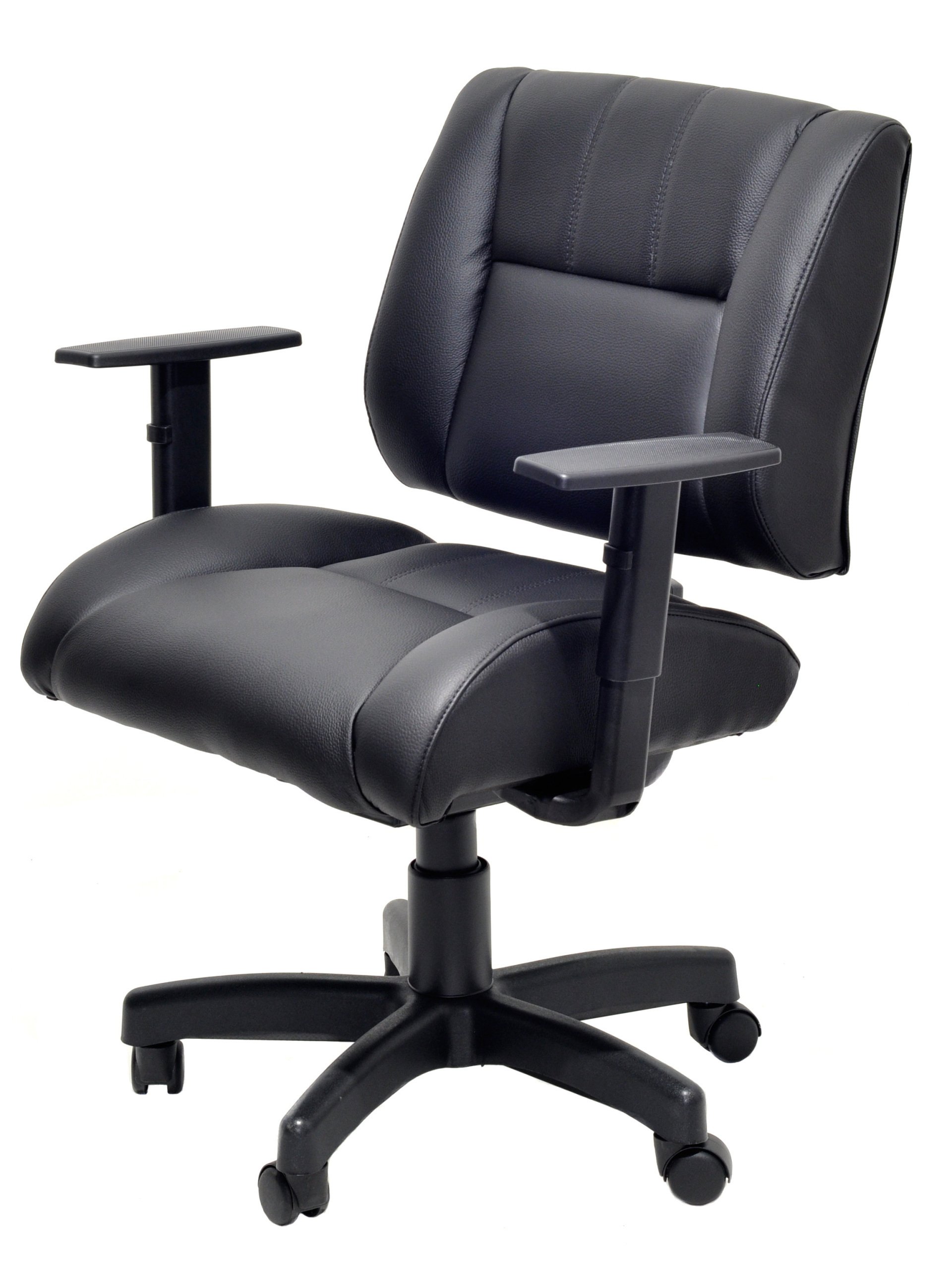 Cadeira-Para-Escritório-Giratória-Modelo-Executiva-Com-Assento-E-Encosto-Exclusivo-Revestimento-Na-Cor-Preta-Com-Apoio-De-Braço-Com-Regulagem-De-Altura-Estrutura-Da-Cadeira-Preta-Com-Rodinhas-Em-Polipropileno