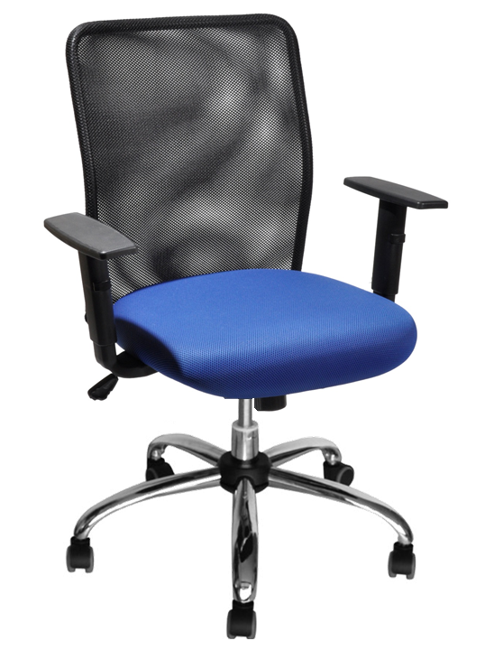 Cadeira-Telada-Diretor-Para-Home-Office-Com-Encosto-Fixo-E-Telado-Com-Assento-Em-Estofado-Com-Revestimento-Impermeável-Na-Cor-Azul-Apoio-De-Braço-Fixo-E-A-Base-Cromada