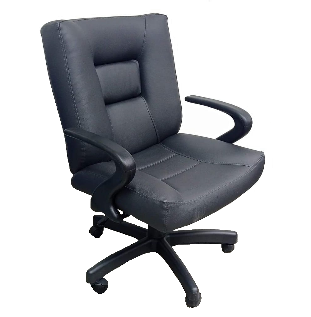 Cadeira-Giratória-Diretor-Alto-Padrão-Modelo-Start-Assento-E-Encosto-Robusto-Revestimento-Impermeável-Com-Apoio-De-Braço-Fixo-Modelo-Ômega-Estrutura-Da-Cadeira-Preta-Suporta-Até-120-kg