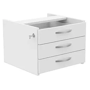 Gaveteiro fixo para mesa de escritorio com 3 gavetas , na cor branca  Com puxadores branco e chave na lateral.