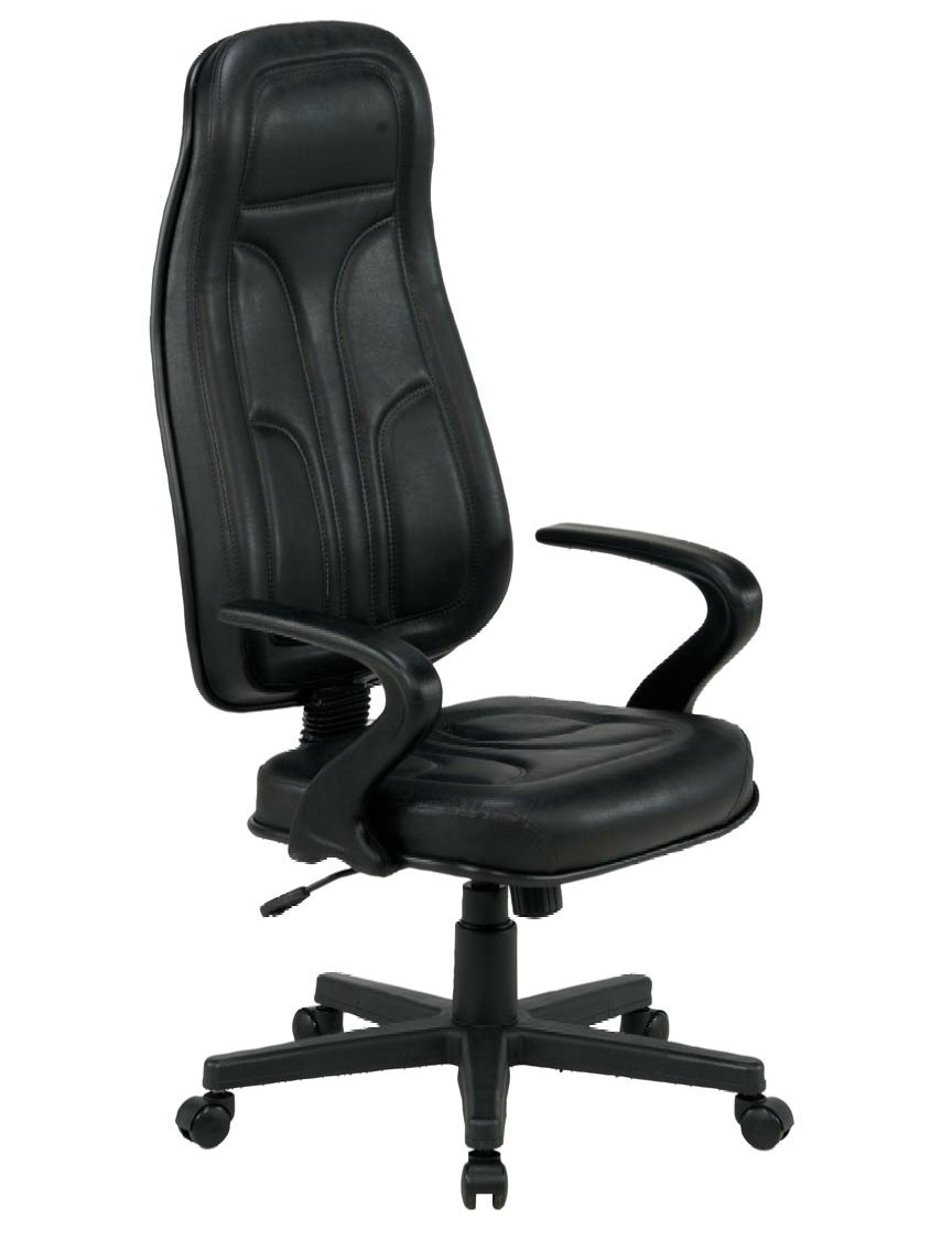 Cadeira-Giratória-Para-Sala-De-Reunião-Modelo-Presidente-Com-Encosto-Super-Alto-Com-Apoio-De-Cabeça-Revestimento-Na-Cor-Preta-Com-Costura-Exclusiva-Em-Alto-Relevo-Com-Apoio-De-Braço-Fixo-Modelo-Ômega-Emborrachado-Estrutura-Da-Cadeira-Preta-Com-Rodinhas-Anti-Risco
