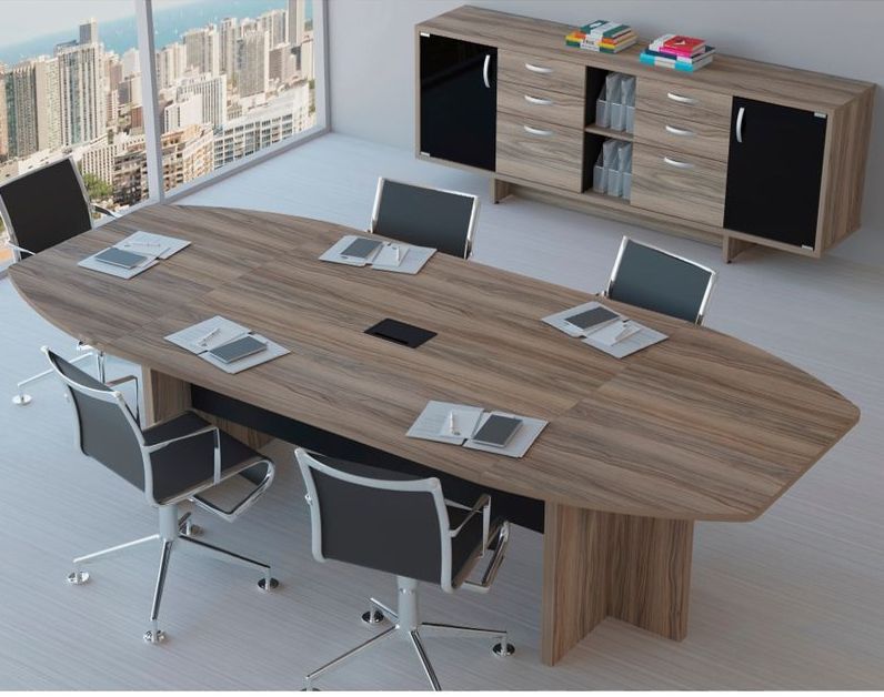 Mesa_De_Reuniao_Retangular_Tampo_Mdf_Na_Cor_Nogal_Pé_Painel_Formato_De_Mais_Na_Cor_Nogal