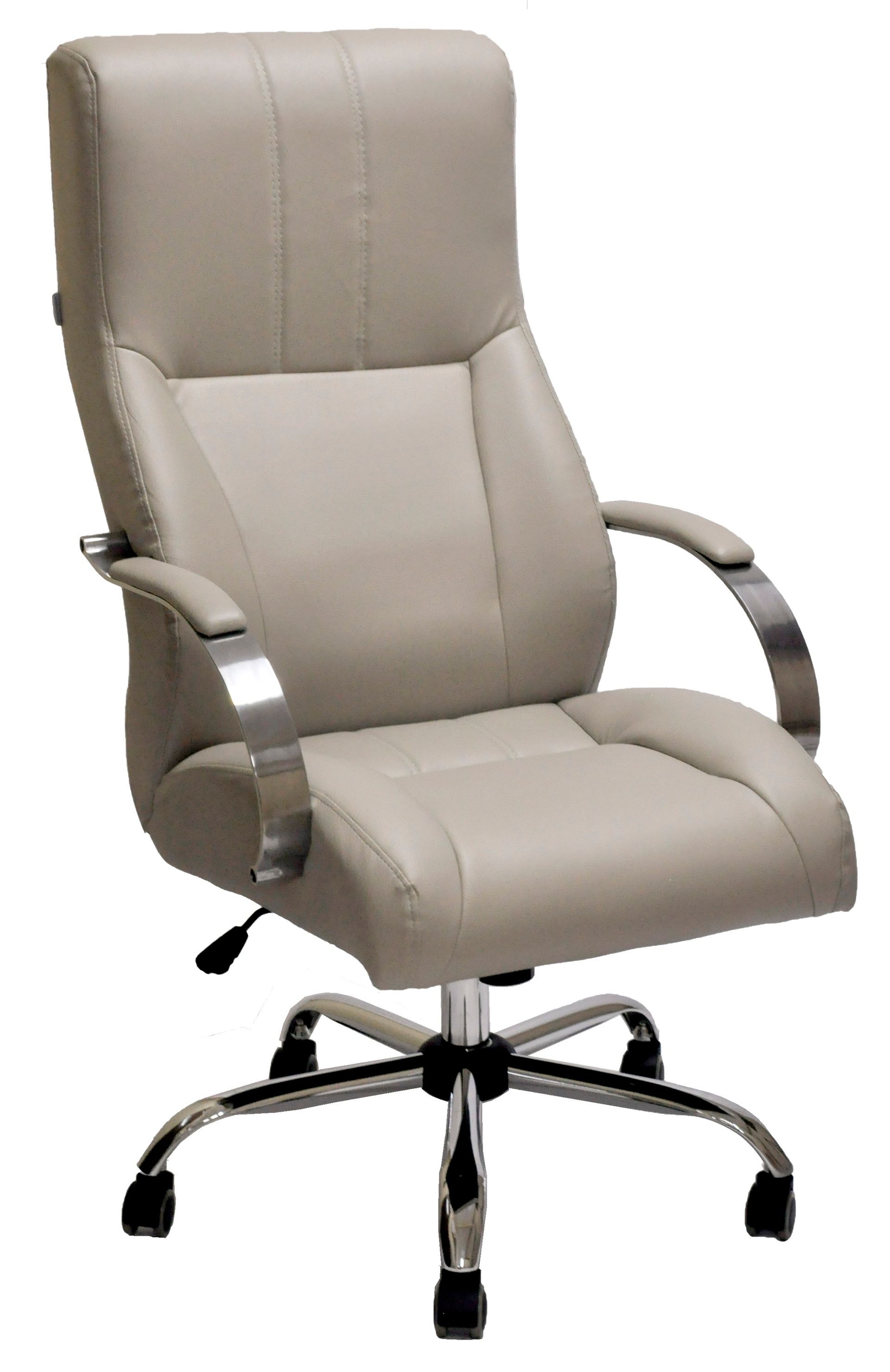 Cadeira-Giratória-Presidente-Modelo-Médico-Assento-E-Encosto-Robusto-Encosto-Super-Alto-Revestimento-Impermeável-Na-Cor-Bege-Apoio-De-Braço-Cromado-Com-Apoio-Emborrachado-Estrutura-Da-Cadeira-Cromada-Suporta-Até-120-kg