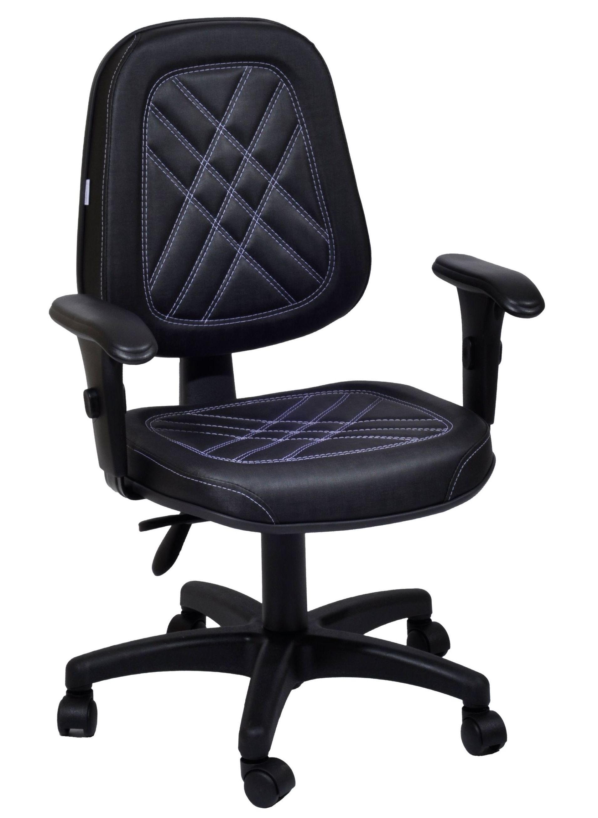 Cadeira-Giratória-Para-Home-Office-Diretor-Revestimento-Com-Costura-Em-Alto-Relevo-Formato-X-Na-Cor-Preta-Com-Apoio-De-Braço-Com-Regulagem-De-Altura-Estrutura-Da-Cadeira-Preta-Suporta-Até-120-Kg