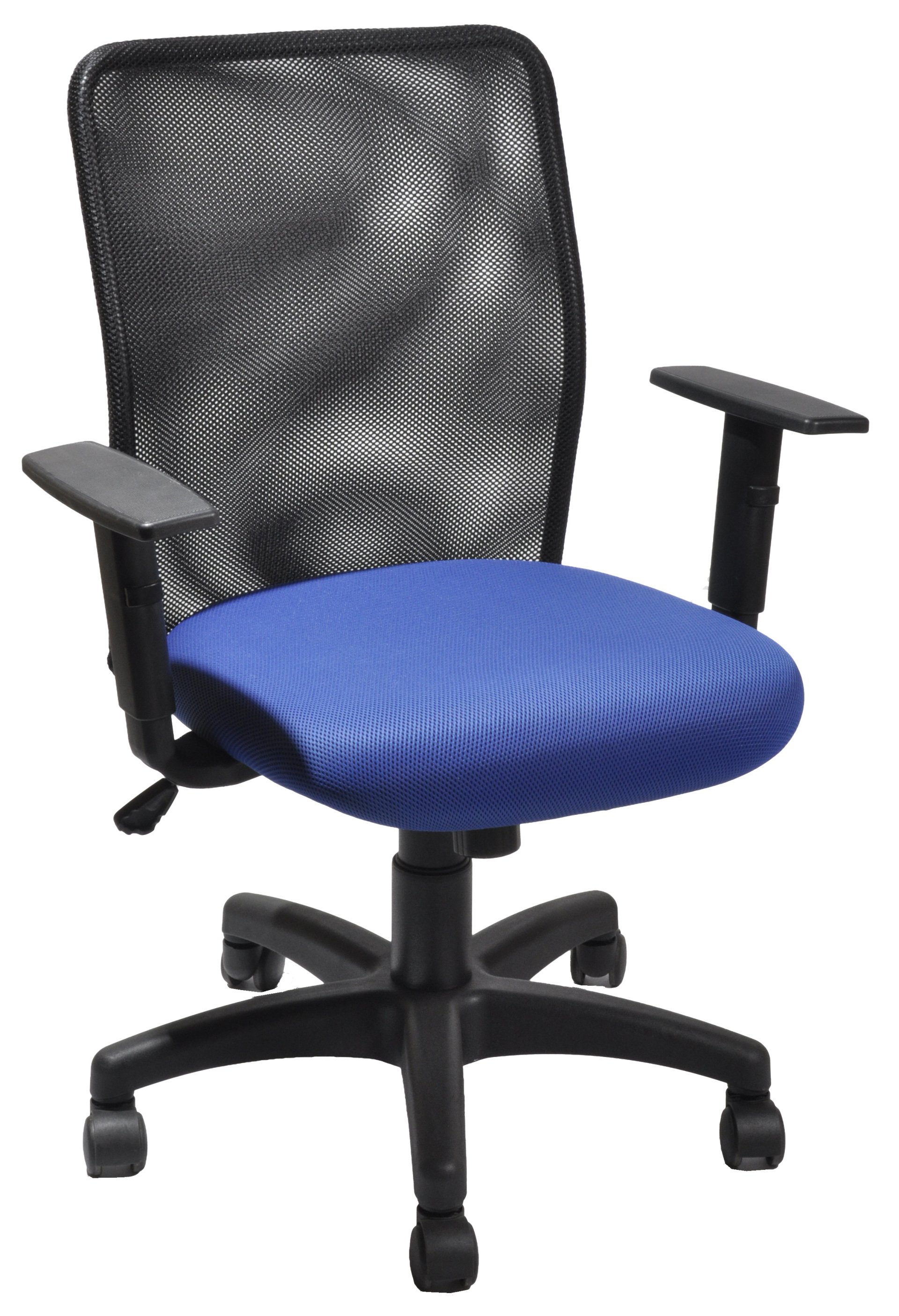 Cadeira-Diretor-Com-Encosto-Fixo-E-Telado-Com-Assento-Em-Estofado-Com-Revestimento-Impermeável-Na-Cor-Azul-Apoio-De-Braço-Fixo-Estrutura-Preta