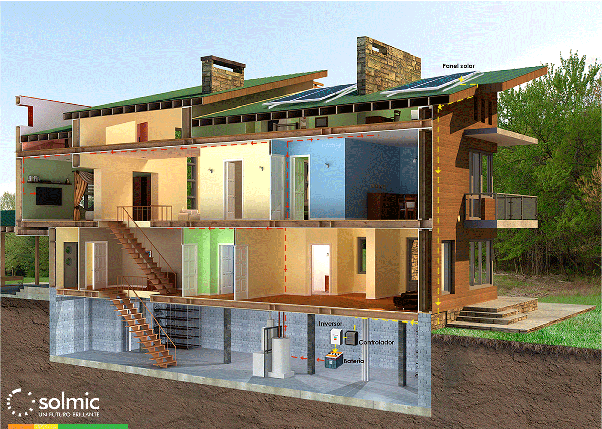 Una imagen generada por computadora de una casa cortada por la mitad.