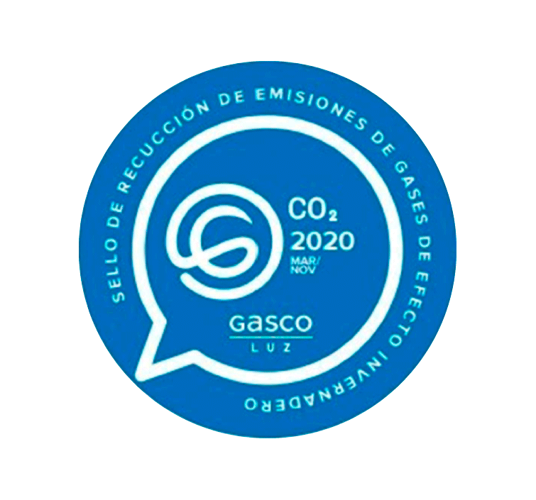 Un logo azul de Gasco que dice CO2 2020