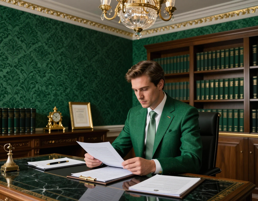Founder reviewing documents in a refined office