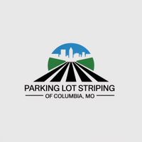 Parking Lot Striping Columbia, MO logo with road design and professional pavement marking branding
