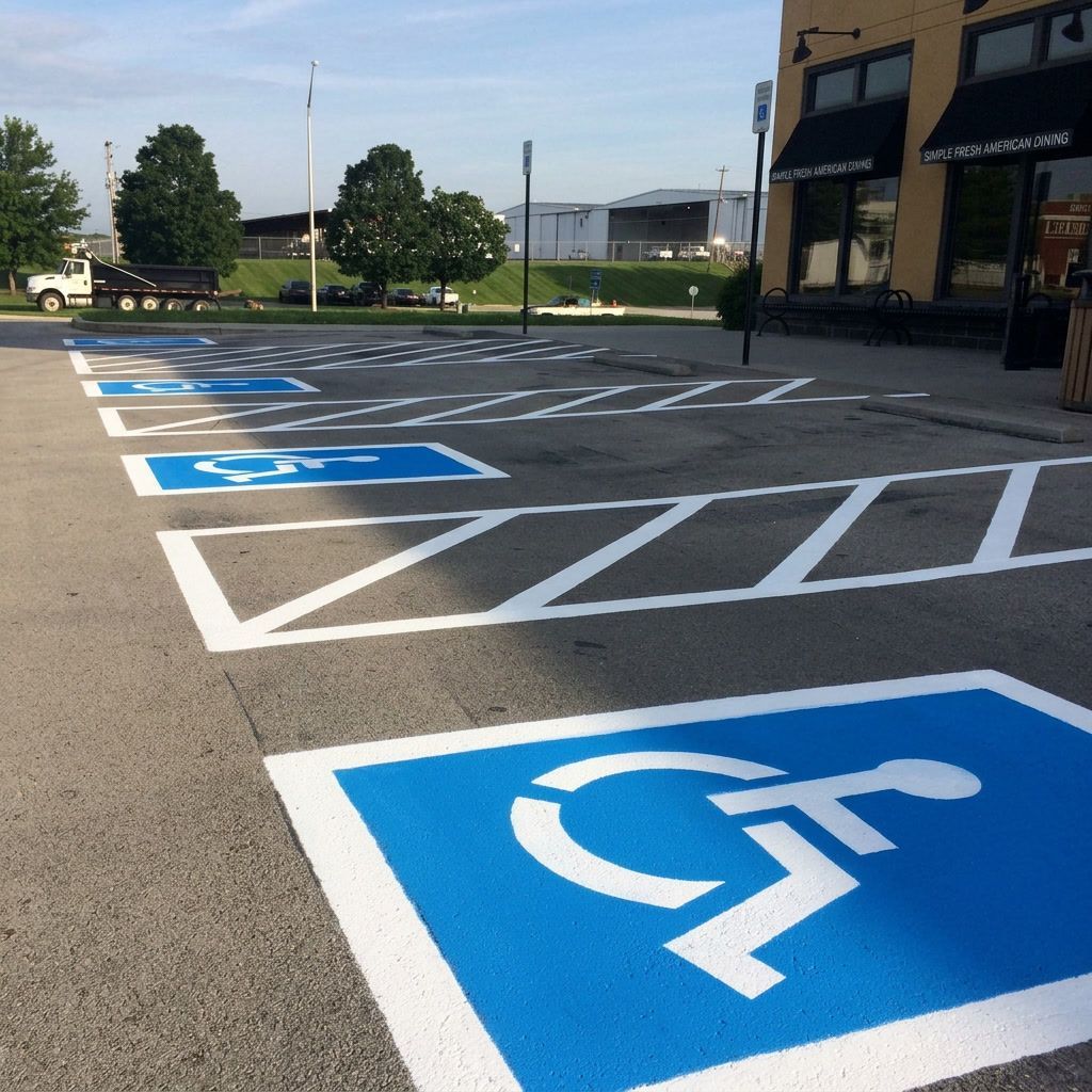 ADA handicap parking striping in Columbia, MO with accessible spaces, access aisles, and clear markings