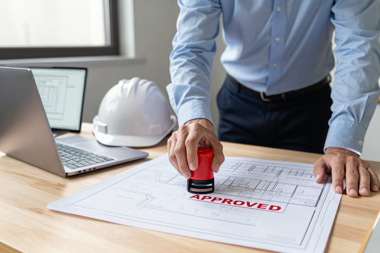 Engineer stamping an approved grading plan Engineer stamping an approved grading plan