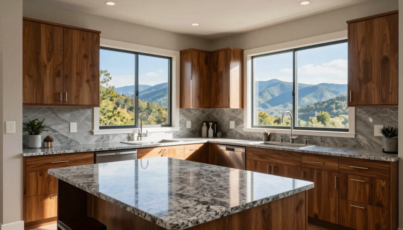 Modern Asheville kitchen remodel with high-end finishes and mountain views.