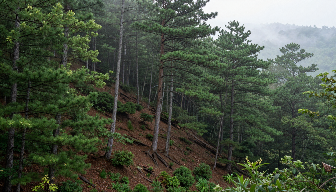 Steep wooded mountain slope in WNC
