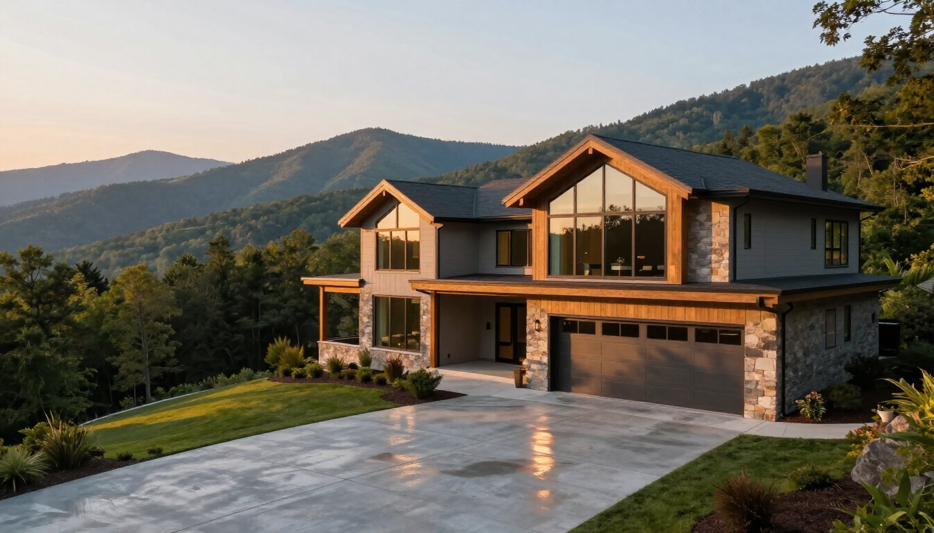 New concrete driveway installation in the Asheville mountains