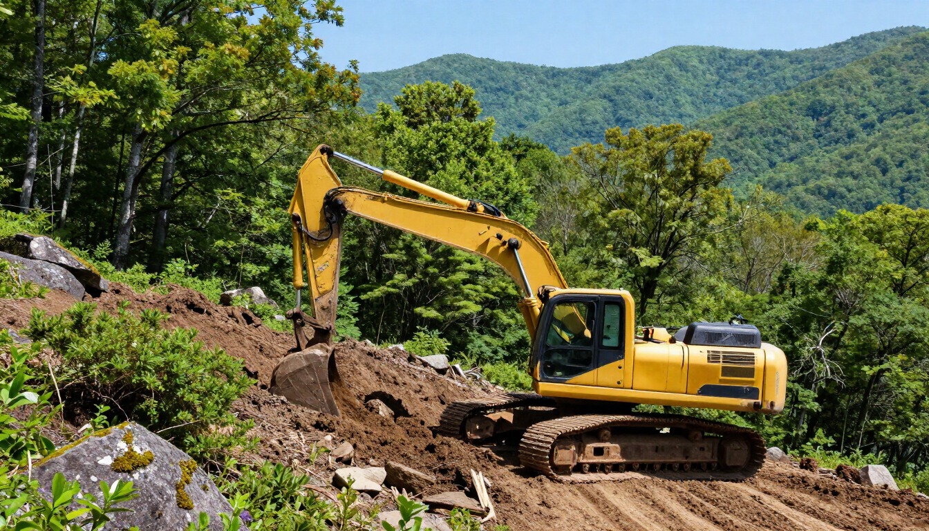 Excavation and grading for a new home build in Western North Carolina.