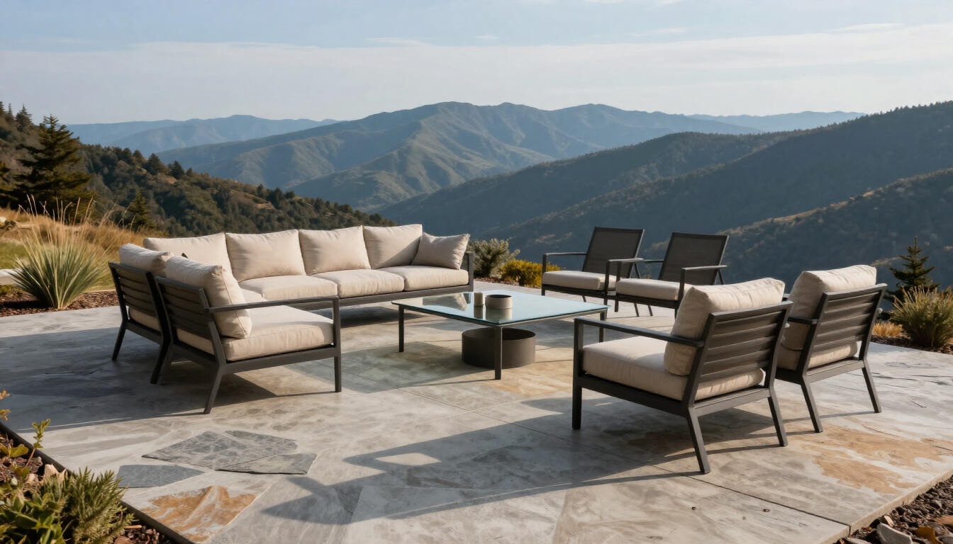 Finished concrete patio on a hillside