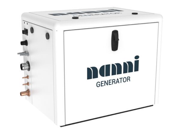 White Nomi Generator Unit With Black Lettering — ElectroMech Machine in Woolner, NT