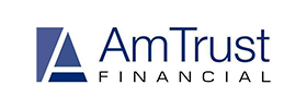 AmTrust Financial logo in blue text with stylized blue “A” icon on white background