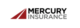 Mercury Insurance logo with red triangular mark and black-and-gray text on a white background