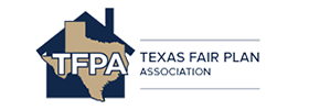 TFPA Texas Fair Plan Association logo with Texas outline in navy and tan