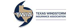 Texas Windstorm Insurance Association logo with blue and gold TWIA emblem and text.
