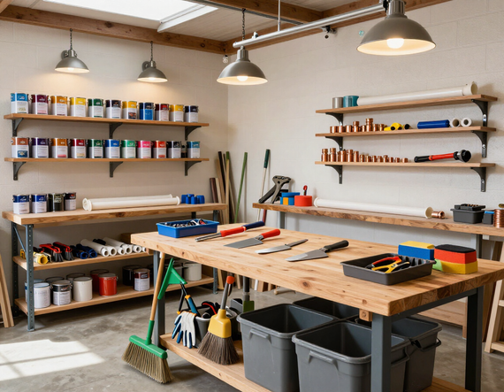 Handyman tools and supplies prepared for a home repair project