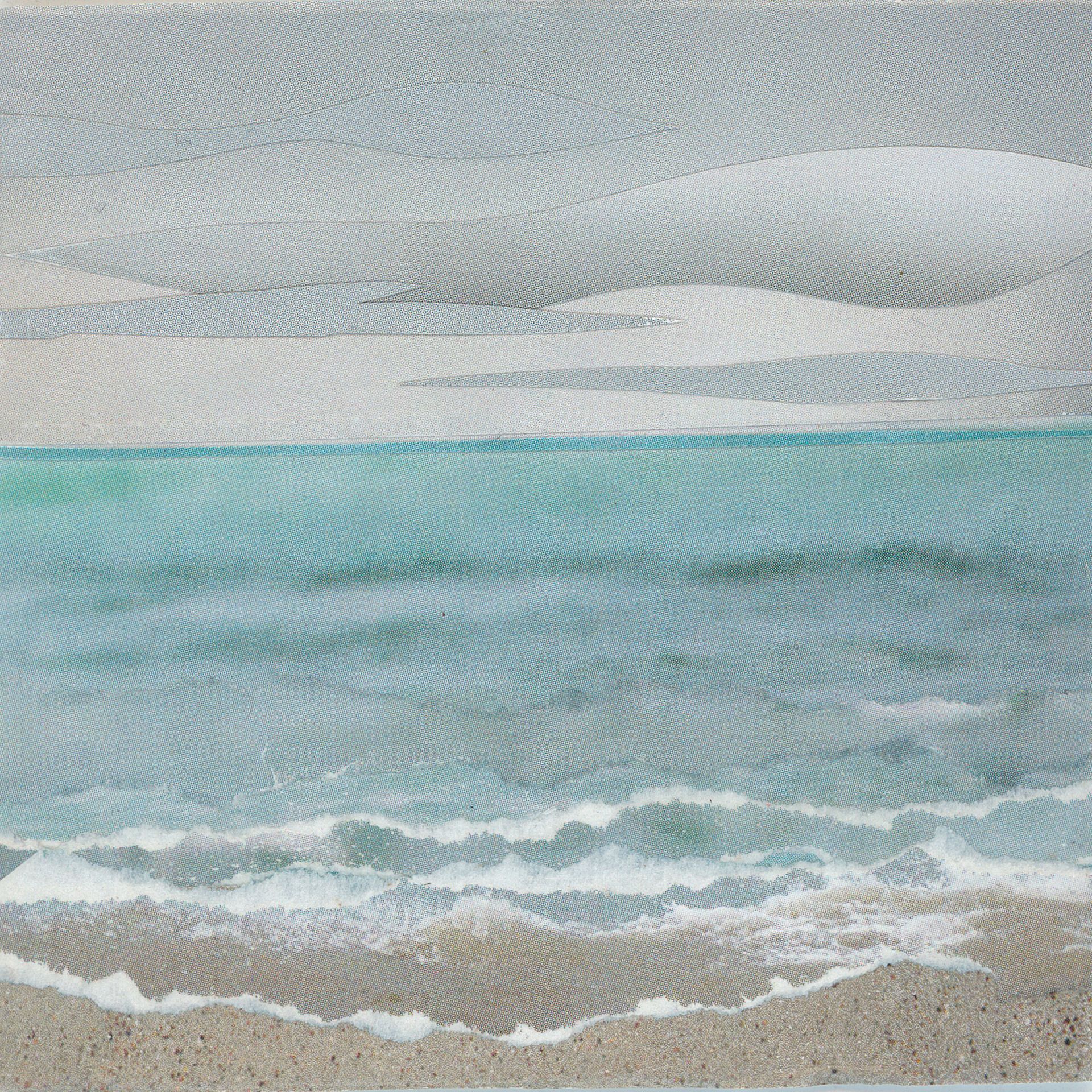 Ocean scene with turquoise water, foamy waves, a sandy shore, and a cloudy sky.