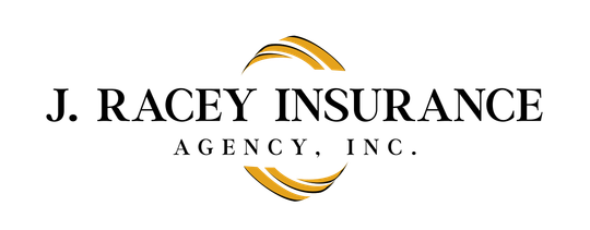 J. Racey Insurance Agency, Inc. logo with black text and gold circular accents