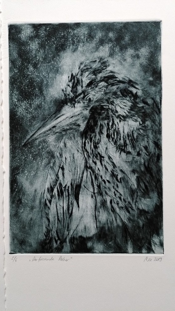 heron drypoint kaltnadel reiher radierung etching