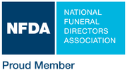 NFDA and National Funeral Directors Association logo with “Proud Member” text on blue background