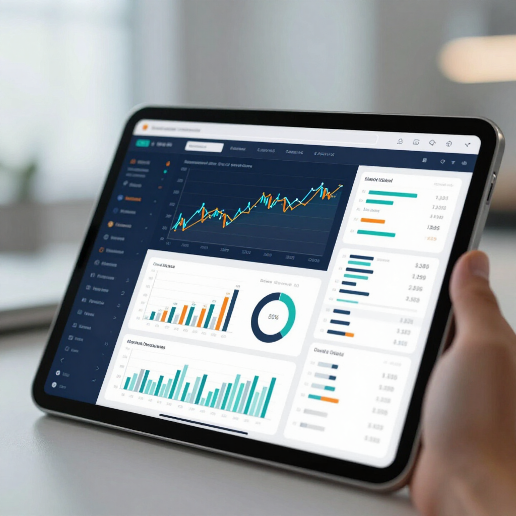 Modern accounting firm website dashboard on a tablet displaying financial data.