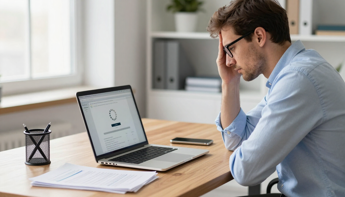 Accountant looking at a slow website on a laptop