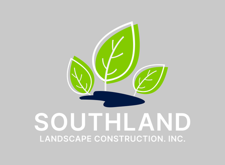 Southland Landscape Construction logo with three green leaves and white text on gray background