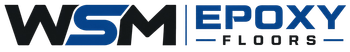 WSM Epoxy Floors logo in black and blue on a white background