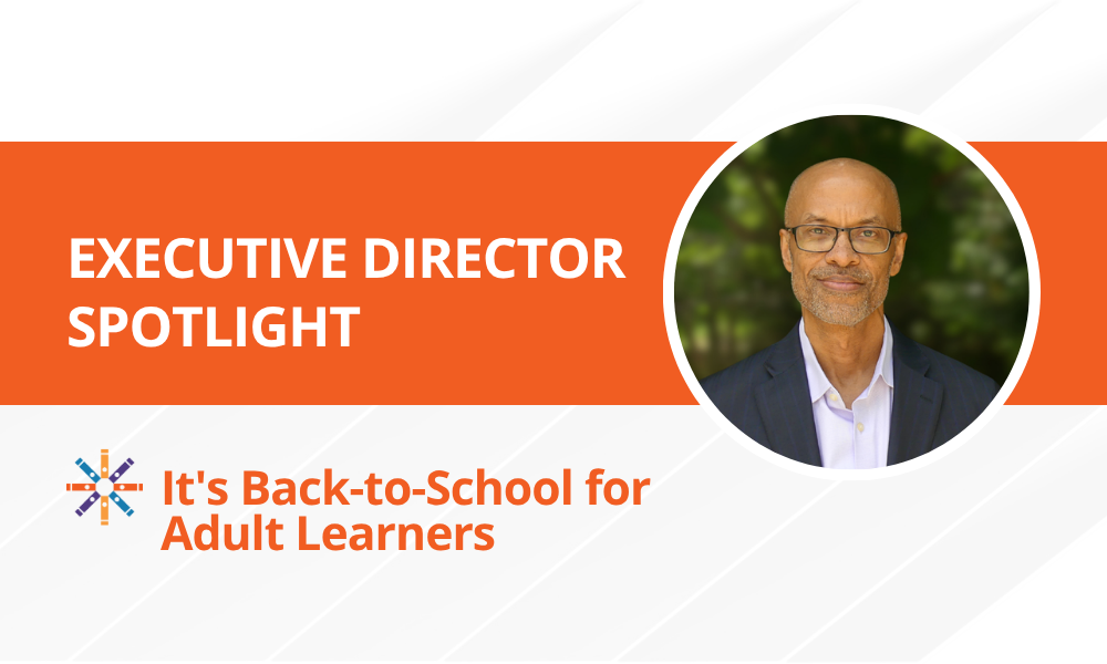 Graphic promoting an Executive Director Spotlight featuring Gerard Etienne and his recent blog.