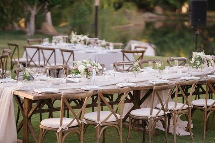 Outdoor catering dinner at the wedding
