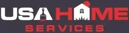 USA Home Services logo in white and red on a dark background, with house icons in the lettering