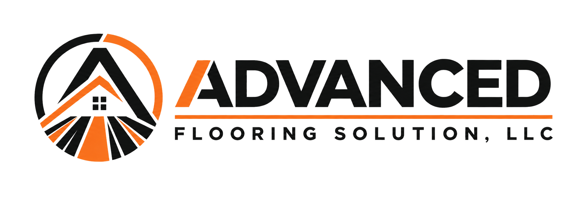Advanced Flooring Solution, LLC logo with orange and black circular roof icon and bold text