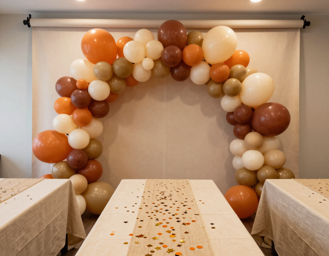 Event decoration for a graduation party in Richmond TX with balloon number arch and confetti table runners