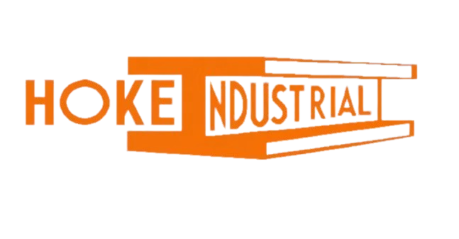Orange logo for Hoke Industrial, with text overlapping a stylized "H" shape.