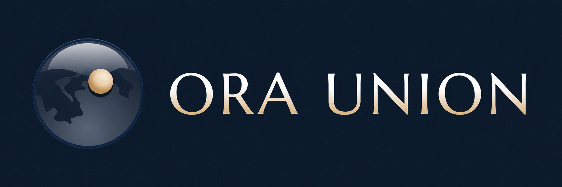 ORA UNION logo with a dark blue globe icon and gold text on a navy background
