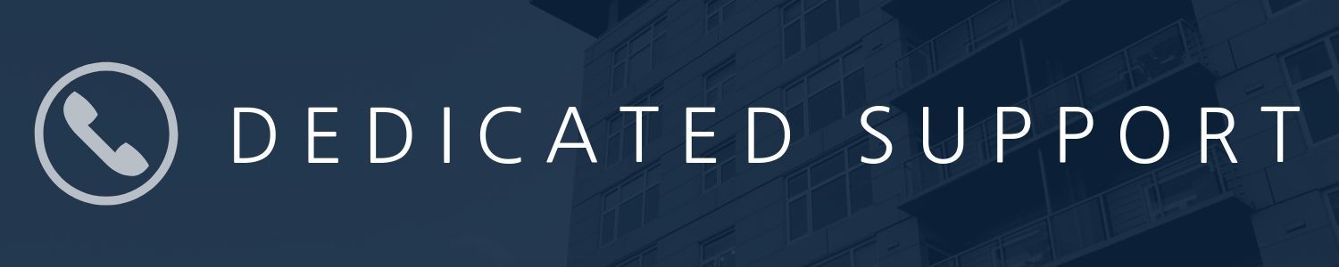 Phone icon and “Dedicated Support” text on a dark blue banner