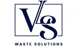 VS Waste Solutions logo in navy blue and white with stylized letters inside a square outline