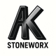 Black AK Stoneworx logo with bold stylized letters and a grayscale shadow effect